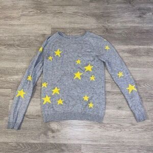 Magaschoni Sweater Womens XS Gray Yellow All Over Star Print Cashmere Blend